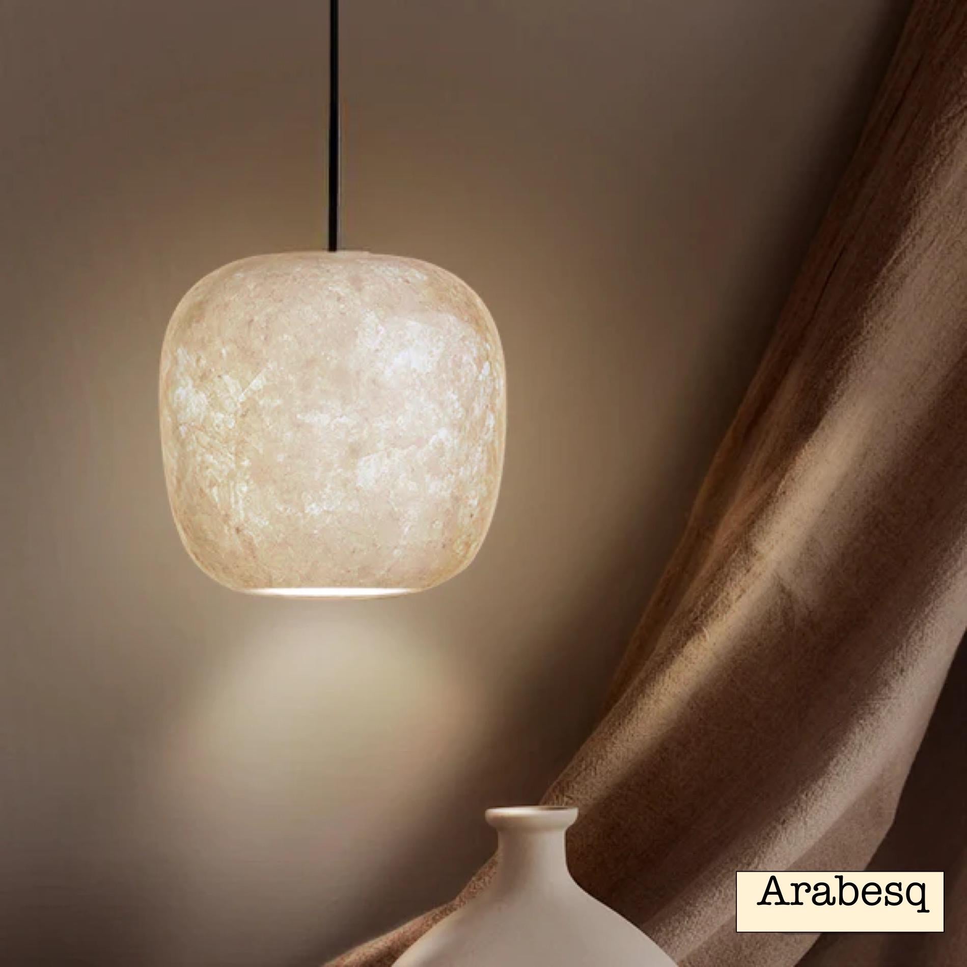 White Alabaster Stone Pendant Lamp | Handmade Natural Stone Lighting
