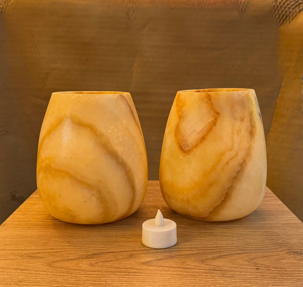 Set Of 2 Alabaster Stone TeaLight Candle Holder with Natural Veins ;)