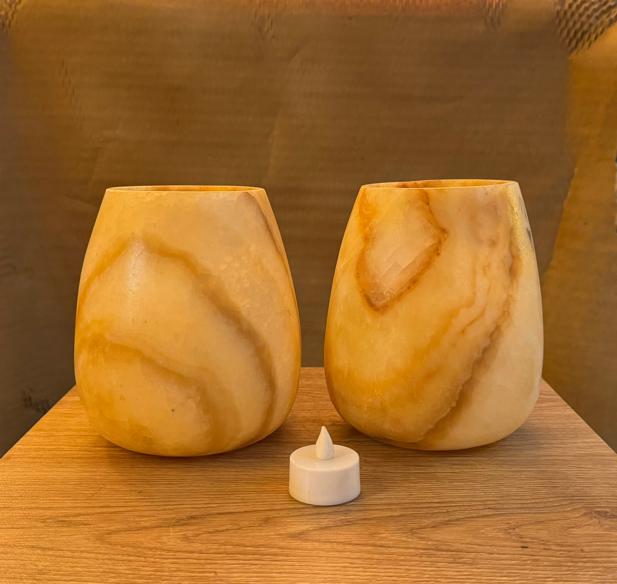 Set Of 2 Alabaster Stone TeaLight Candle Holder with Natural Veins ;)