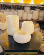 Handcrafted Natural White Alabaster Candle Holders Set (3 Pieces)