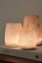 Alabaster Candleholders - Oval. White Alabaster Stone Candle Holder. Egyptian White Alabaster Candle Holder. Tea Light Candle Holder Natural