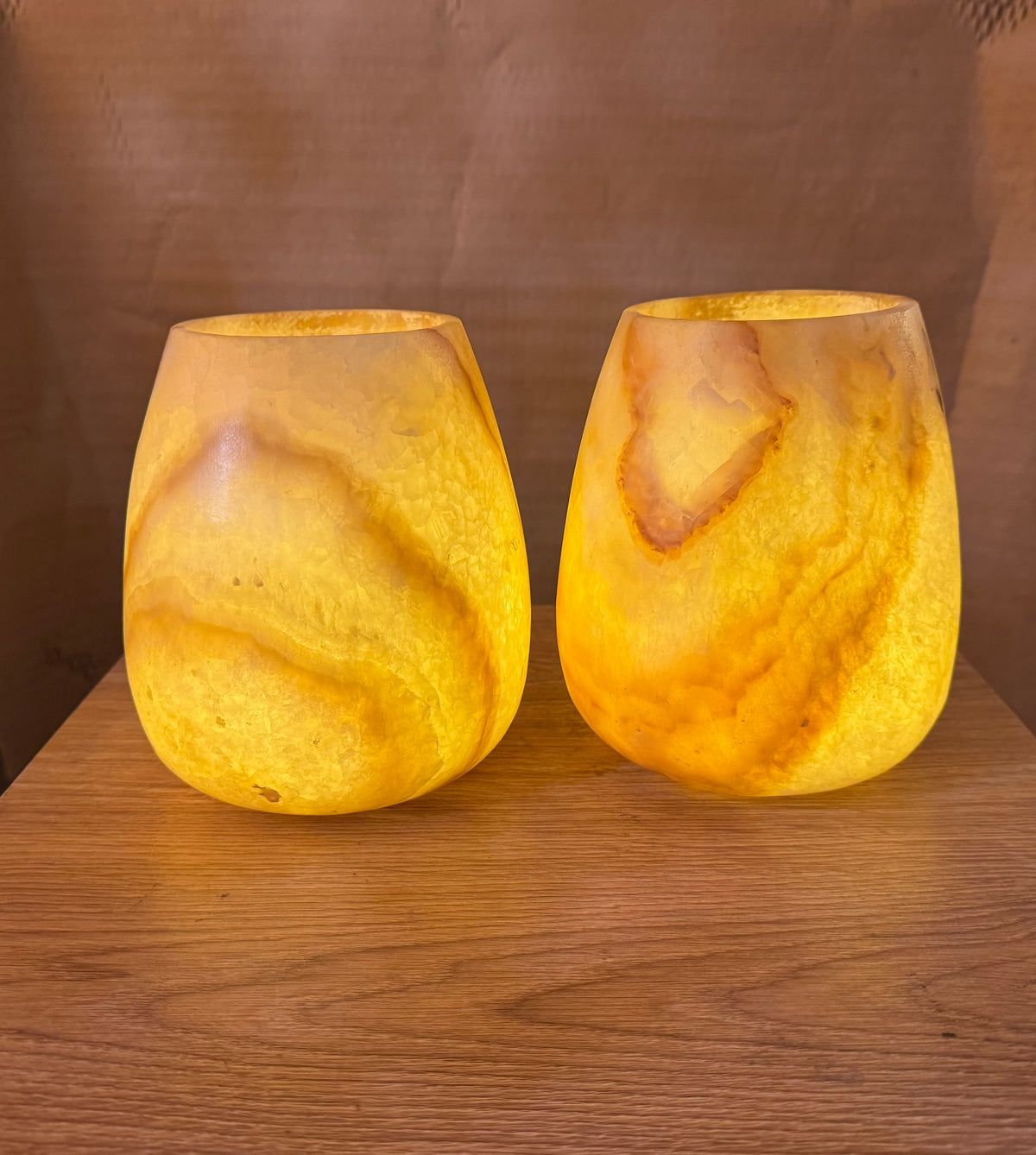 Set Of 2 Alabaster Stone TeaLight Candle Holder with Natural Veins ;)