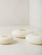 Alabaster Tealight Candle Holder- Frisbee , Alabaster pebble, Flat White Alabaster Tealight Holder