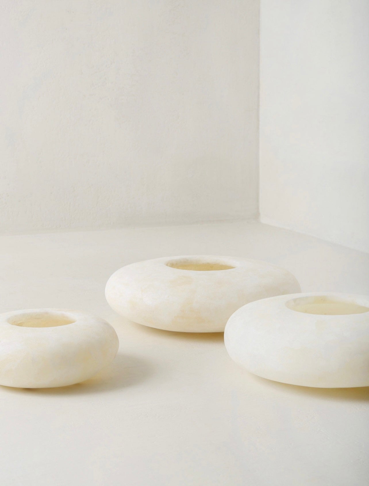 Alabaster Tealight Candle Holder- Frisbee , Alabaster pebble, Flat White Alabaster Tealight Holder