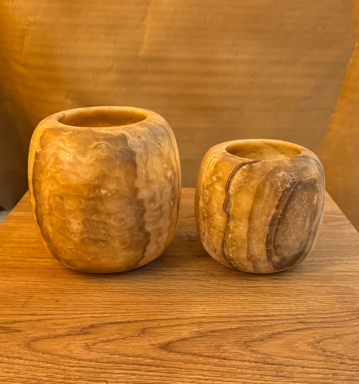 Natural Round Alabaster Candle Holder Set (2 Pieces) M&L