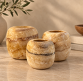 Natural Round Alabaster Candle Holder Set (3 Pieces) M&L
