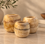 Natural Round Alabaster Candle Holder Set (3 Pieces) M&L