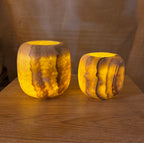 Natural Round Alabaster Candle Holder Set (2 Pieces) M&L