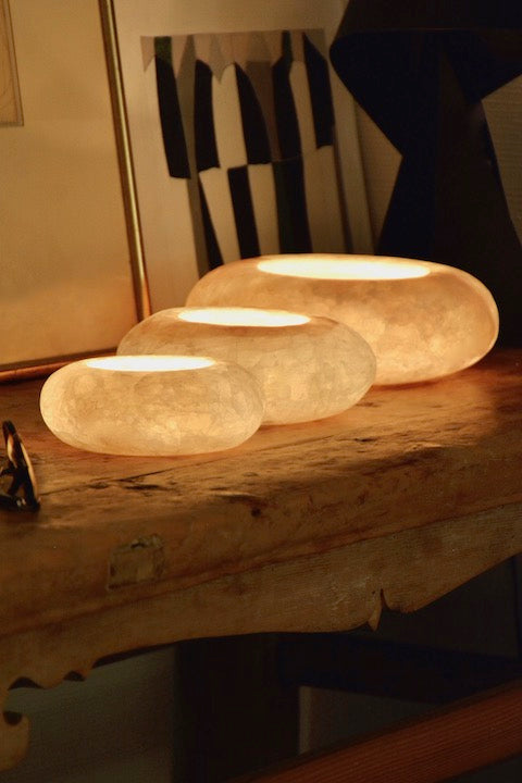 Alabaster Tealight Candle Holder- Frisbee , Alabaster pebble, Flat White Alabaster Tealight Holder
