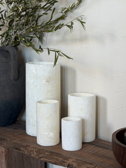 Alabaster tealight holder cylinder