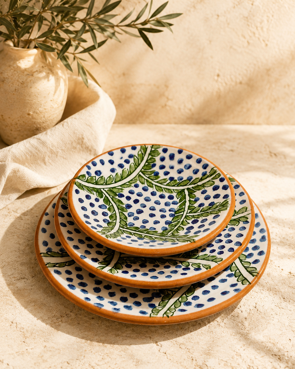 Handcrafted Ceramic Plates with Botanical Pattern