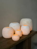 Handcrafted White Alabaster Tealight & Candle Holder Set Of 3