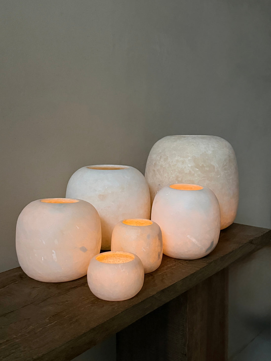 Handcrafted White Alabaster Tealight & Candle Holder Set Of 3