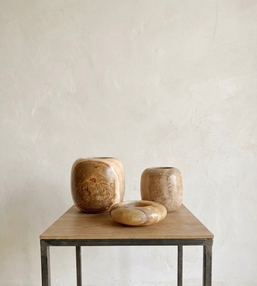 Handmade Natural Alabaster Candle Holder Set - Luxury Home Decor (Set of 3)