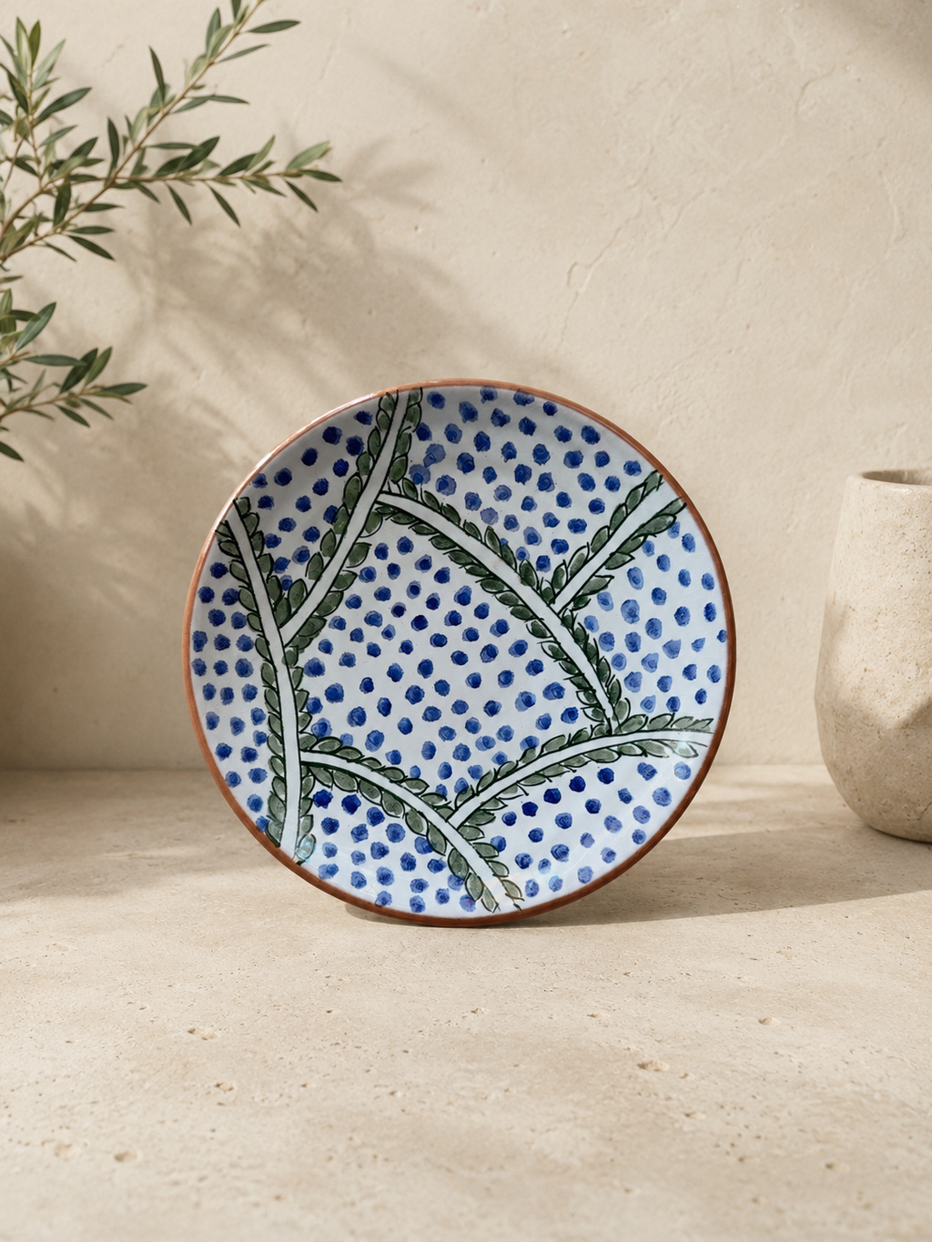 Handcrafted Ceramic Plates with Botanical Pattern