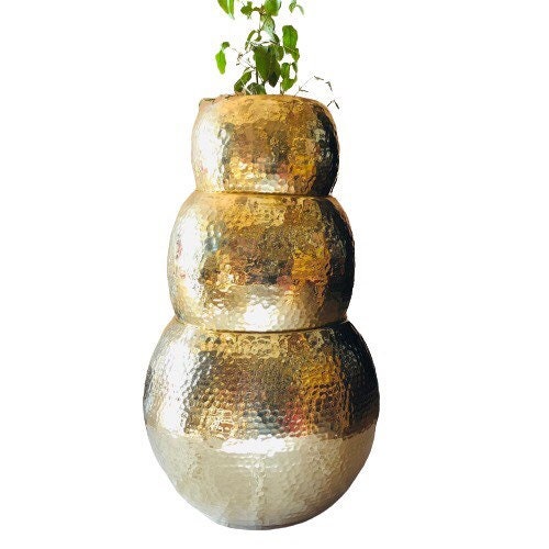 Handmade Brass Hammered Gold Plant Pots
