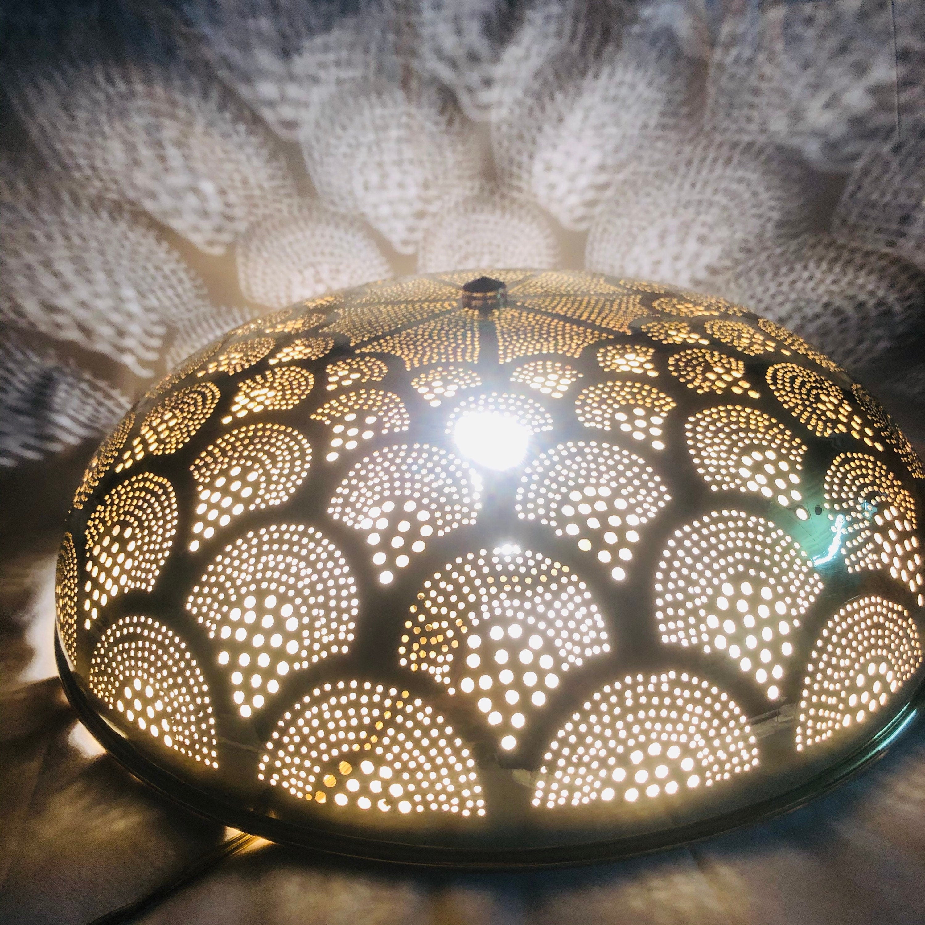 Handcrafted Moroccan Flush Mount Brass Ceiling Lights Pendant Light , Semi Flush Mount , Gold Color