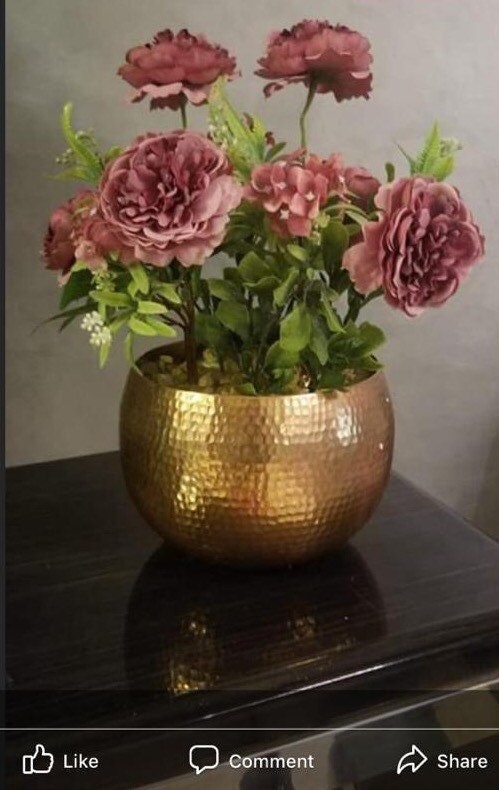 Handmade Brass Hammered Gold Plant Pots