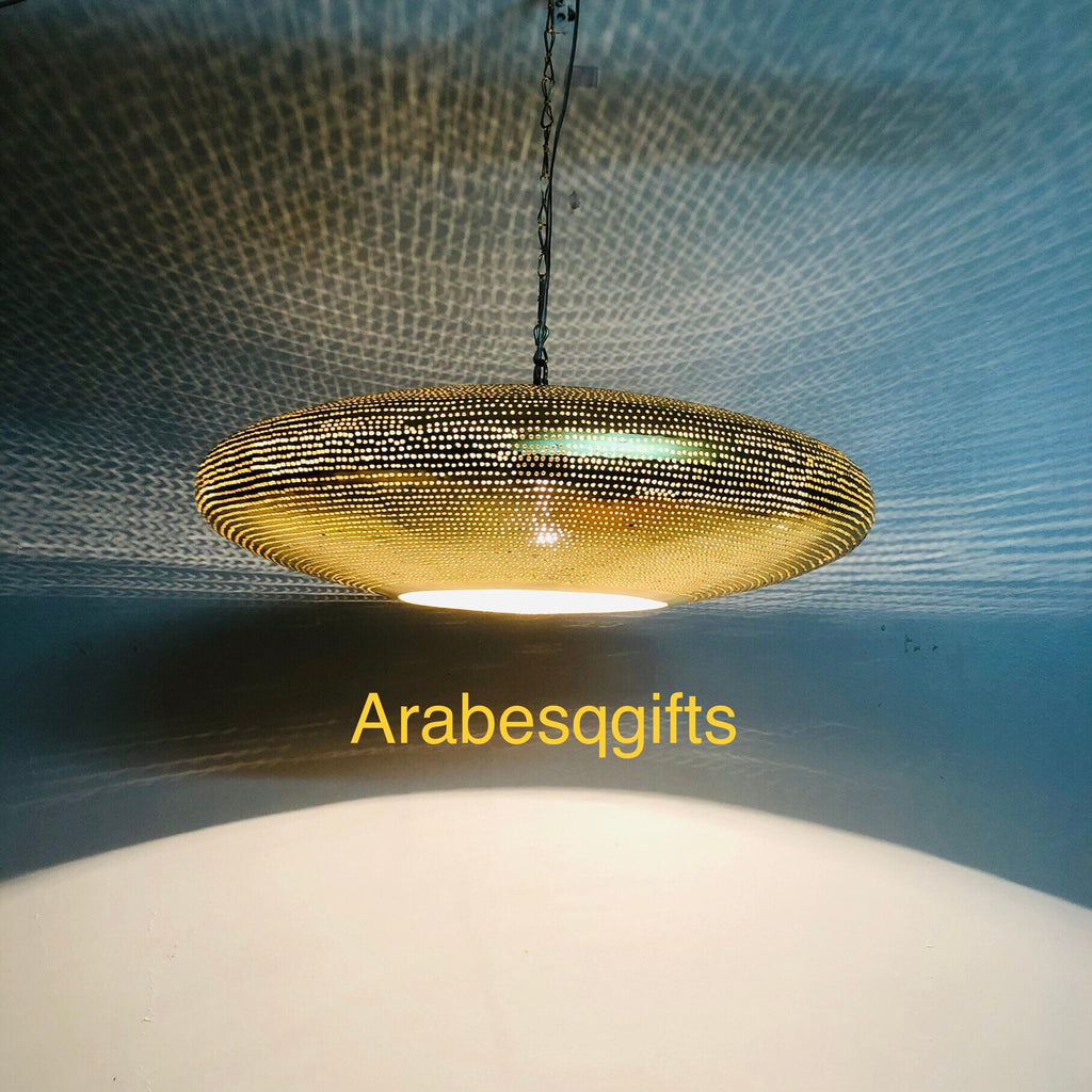 Brass ceiling lamp, 40cm or 50cm moroccan ceiling lamp, moroccan lamp, pendant brass lamp Oval Shape. UFO shape