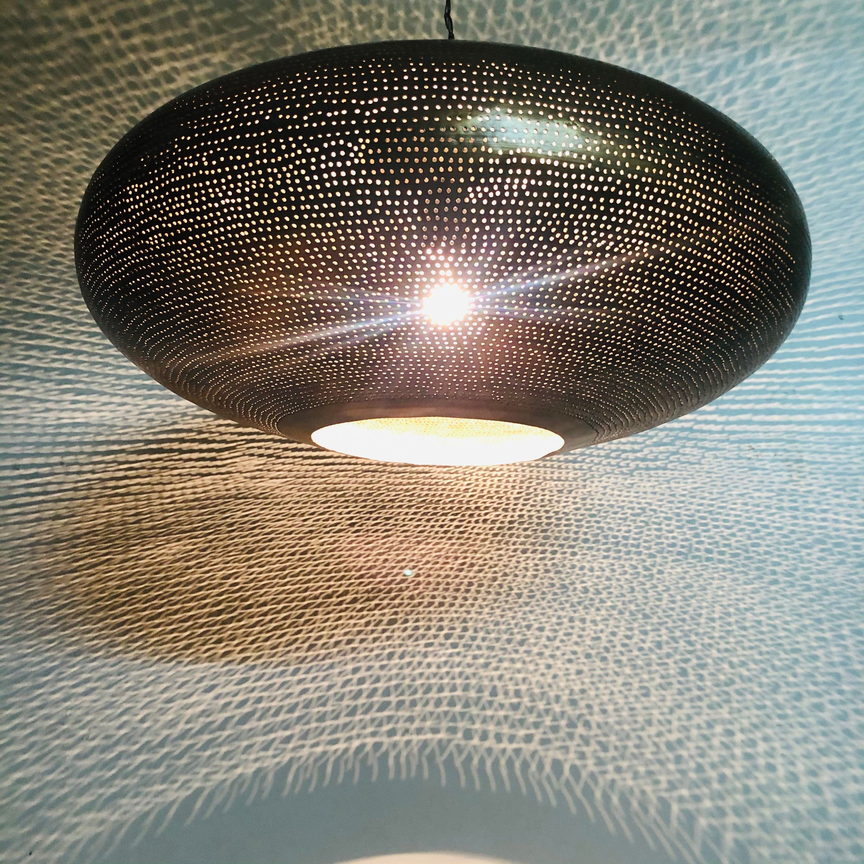 Handcrafted Moroccan Ceiling Lights Pendant Lamp Fixture Hanging lamp Aged Bronze Color Plated Oval Shape 22 inches