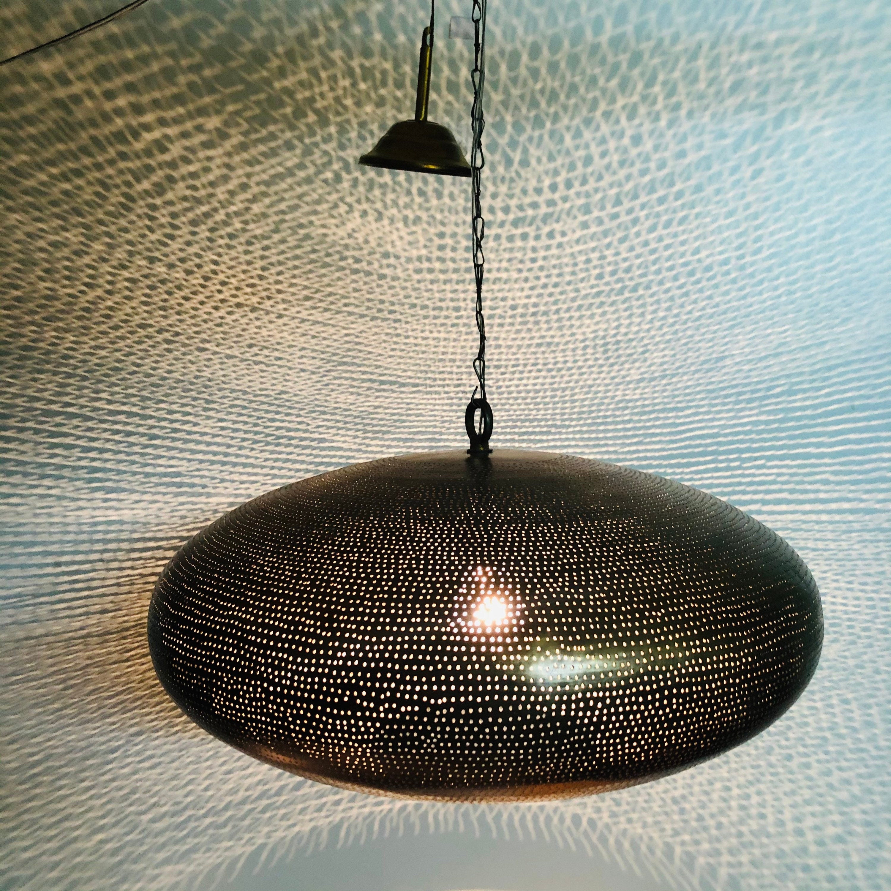 Handcrafted Moroccan Ceiling Lights Pendant Lamp Fixture Hanging lamp Aged Bronze Color Plated Oval Shape 22 inches