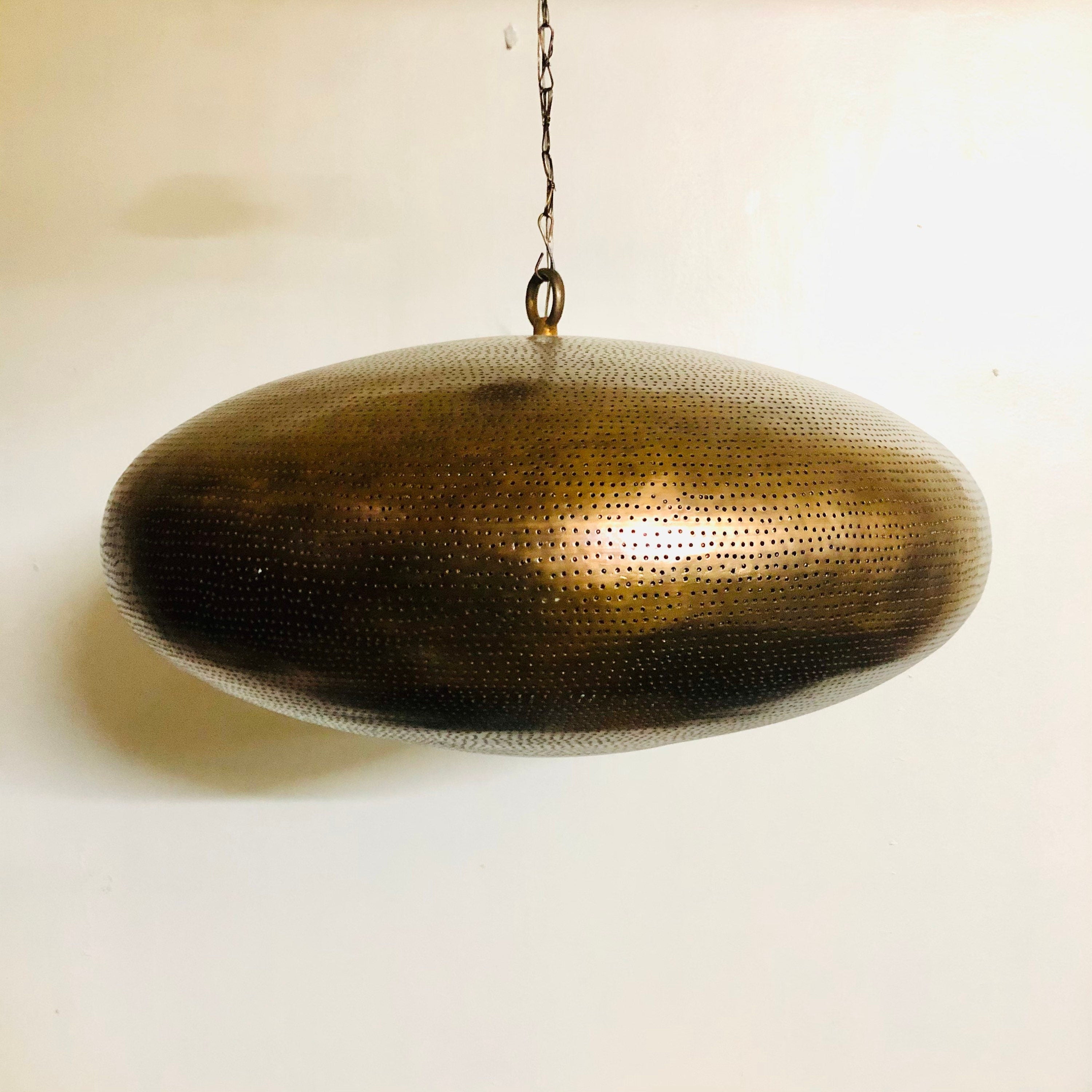 Handcrafted Moroccan Ceiling Lights Pendant Lamp Fixture Hanging lamp Aged Bronze Color Plated Oval Shape 22 inches