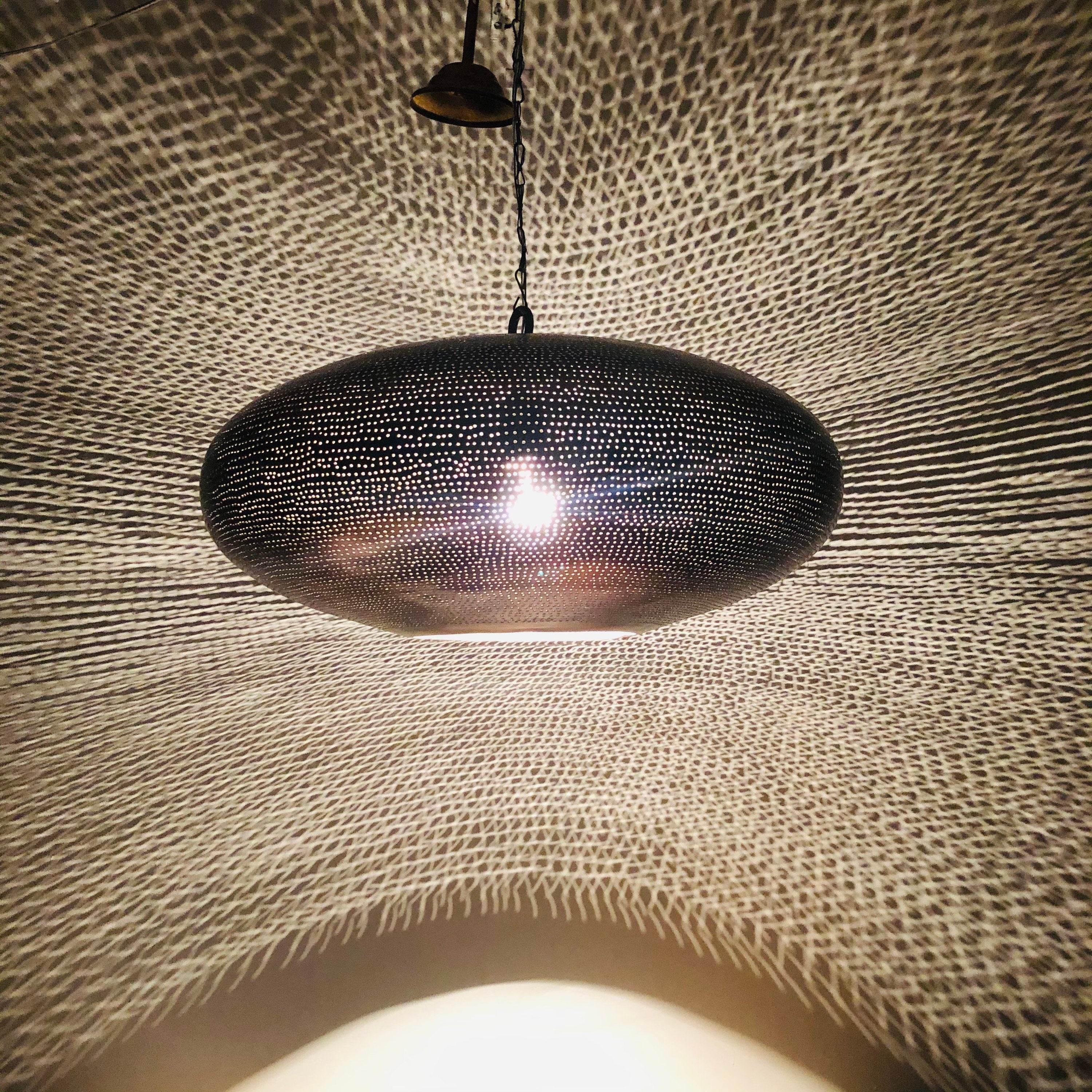 Handcrafted Moroccan Ceiling Lights Pendant Lamp Fixture Hanging lamp Aged Bronze Color Plated Oval Shape 22 inches