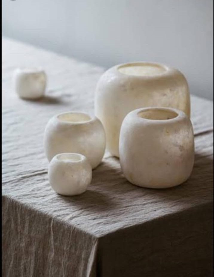 ALABASTER Handcrafted CANDLE HOLDER White Alabaster Candle Holder. Tea Light Candle Holder. Egyptian Alabaster Natural Stone