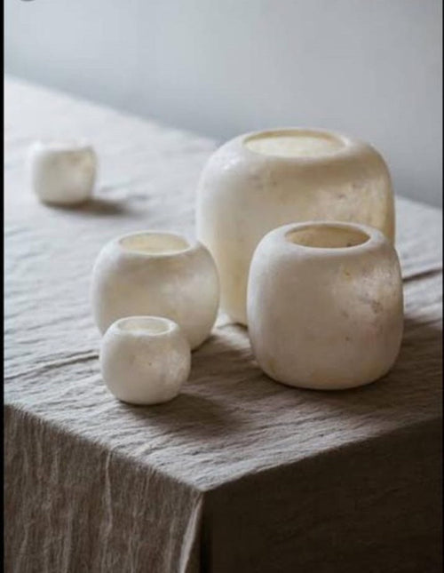 ALABASTER Handcrafted CANDLE HOLDER White Alabaster Candle Holder. Tea Light Candle Holder. Egyptian Alabaster Natural Stone