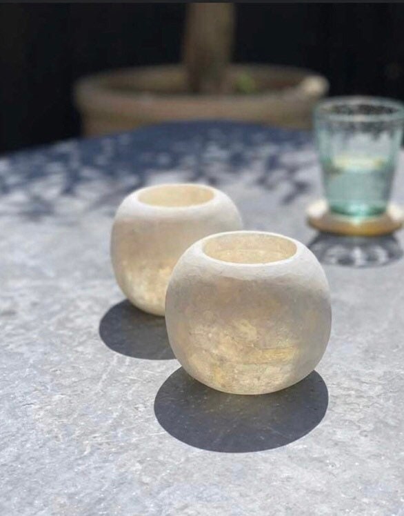 ALABASTER Handcrafted CANDLE HOLDER White Alabaster Candle Holder. Tea Light Candle Holder. Egyptian Alabaster Natural Stone