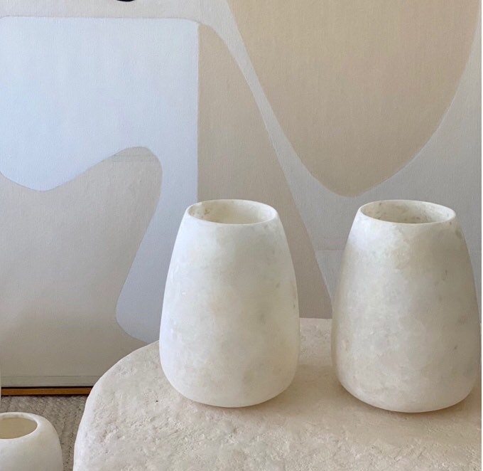 Alabaster Candleholders - Oval. White Alabaster Stone Candle Holder. Egyptian White Alabaster Candle Holder. Tea Light Candle