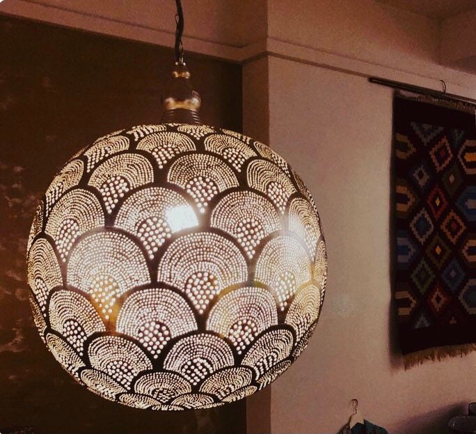 Moroccan Brass Lamp Pendant Lamp Hanging Lamp . Ceiling Brass Lights , Available Colors,Antique Brass , Matt Gold, Silver