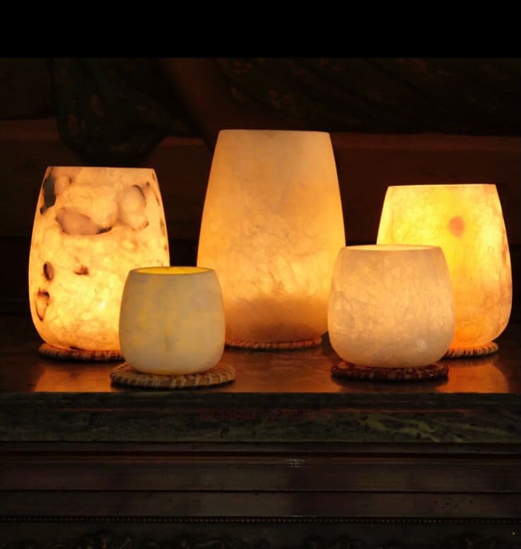 Alabaster Candleholders - Oval. White Alabaster Stone Candle Holder. Egyptian White Alabaster Candle Holder. Tea Light Candle