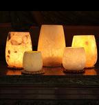 Alabaster Candleholders - Oval. White Alabaster Stone Candle Holder. Egyptian White Alabaster Candle Holder. Tea Light Candle