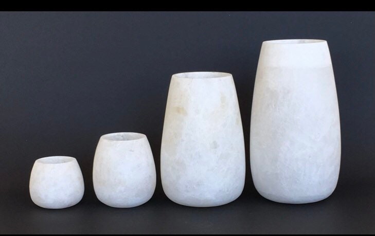 Alabaster Candleholders - Oval. White Alabaster Stone Candle Holder. Egyptian White Alabaster Candle Holder. Tea Light Candle