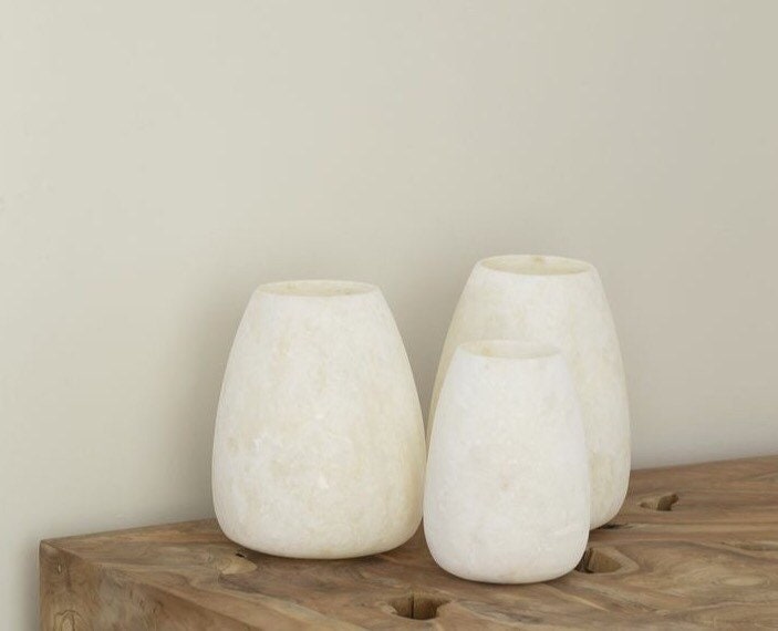 Alabaster Candleholders - Oval. White Alabaster Stone Candle Holder. Egyptian White Alabaster Candle Holder. Tea Light Candle