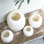 Egyptian White Alabaster, ALABASTER Handcrafted CANDLE HOLDER . Tea Light Candle Holder. Natural white stone. Ball shape