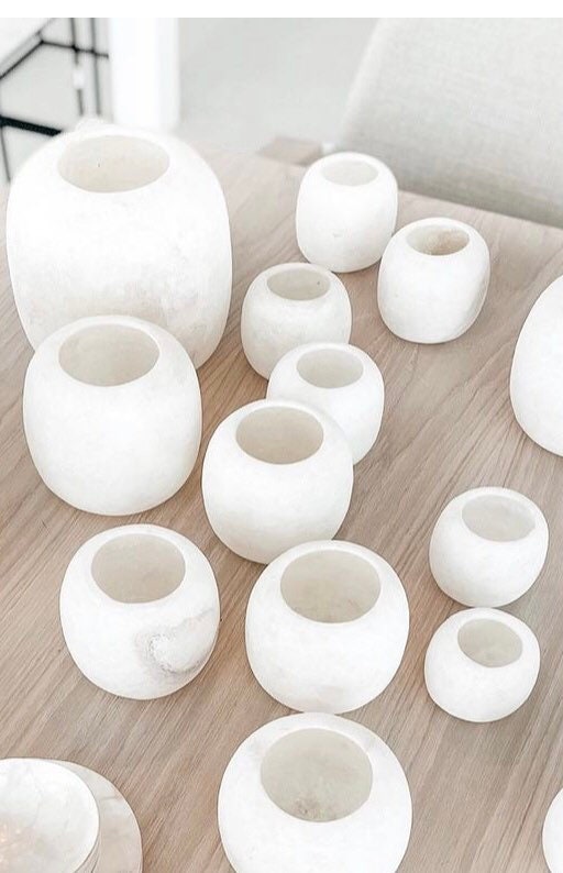 White Alabaster Stone Candle Holder, Egyptian Alabaster, Tea Light Candle Holder, Natural Stone