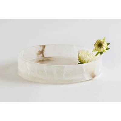 Egyptian White Alabaster Trays, ALABASTER ROUND TRAY, natural one piece of stone, Serving Trays