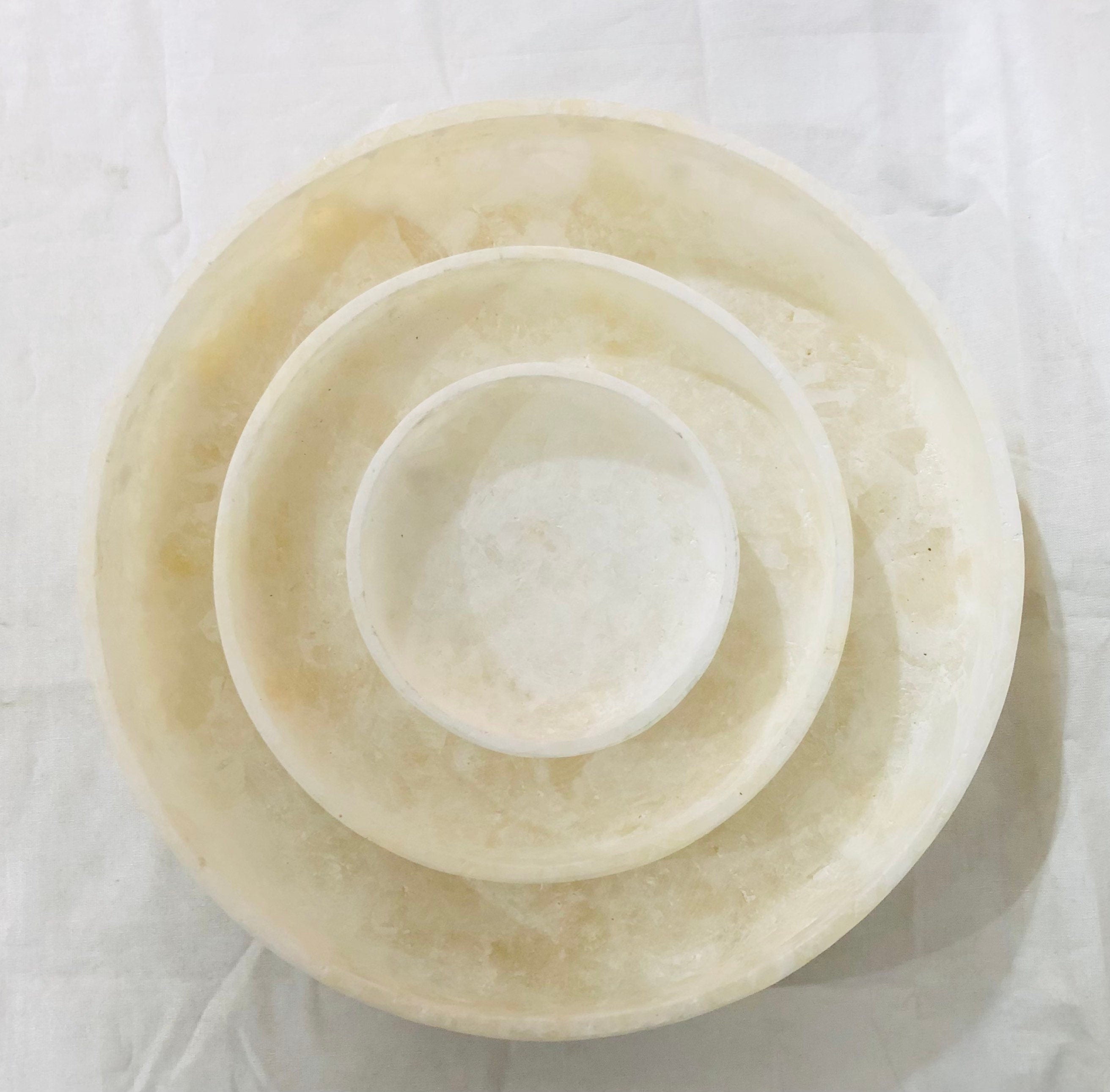 Egyptian White Alabaster Trays, ALABASTER ROUND TRAY, natural one piece of stone, Serving Trays
