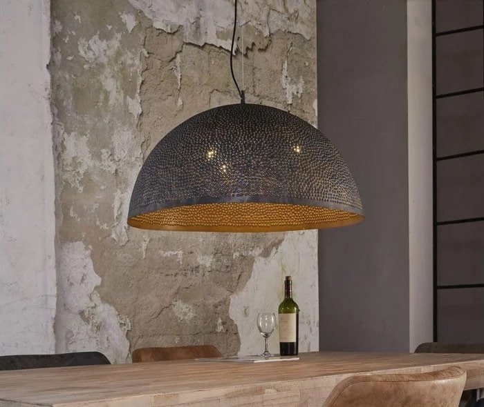 Set Of 2 Handmade Pendant Lamps. Ceiling lamp. Moroccan Chandelier.Kitchen Island Lighting. Black outs & Gold Color Inside