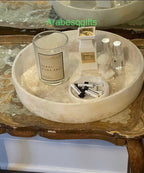 Egyptian White Alabaster Trays, ALABASTER ROUND TRAY, natural one piece of stone, Serving Trays