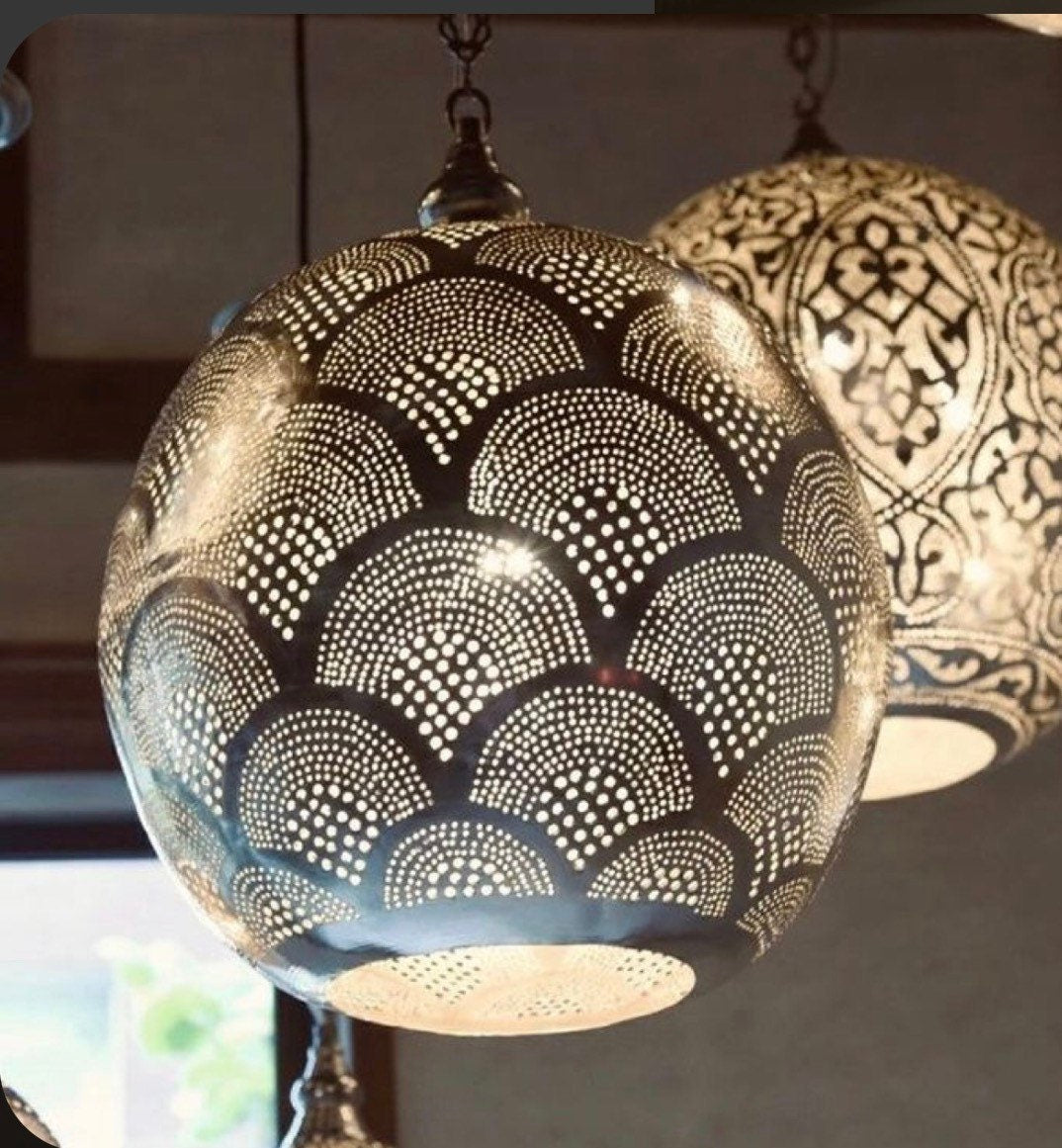 Moroccan Brass Lamp Pendant Lamp Hanging Lamp . Ceiling Brass Lights , Available Colors,Antique Brass , Matt Gold, Silver