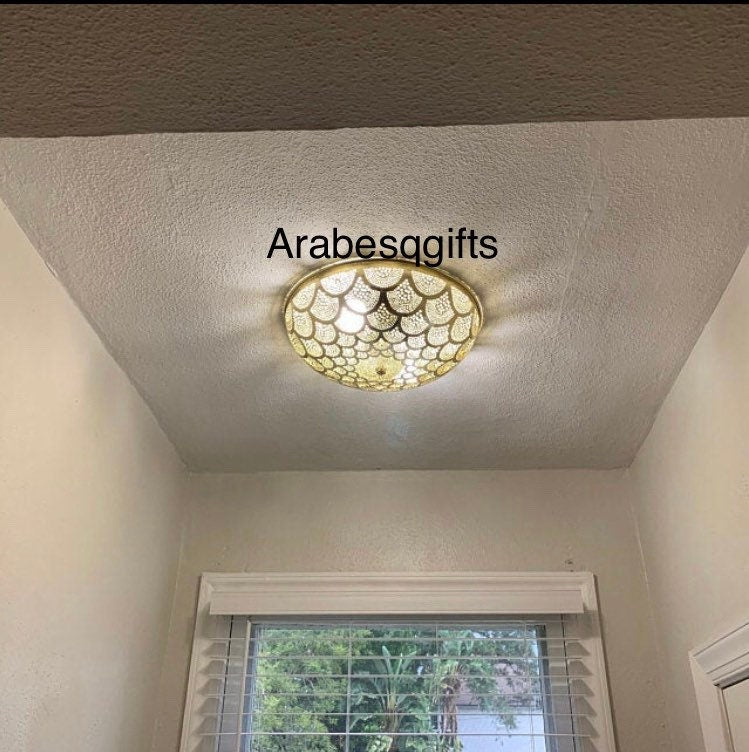 Handcrafted Moroccan Flush Mount Brass Ceiling Lights Pendant Light , Semi Flush Mount , Gold Color