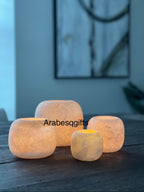 Egyptian White Alabaster, ALABASTER Handcrafted CANDLE HOLDER . Tea Light Candle Holder. Natural white stone. Ball shape