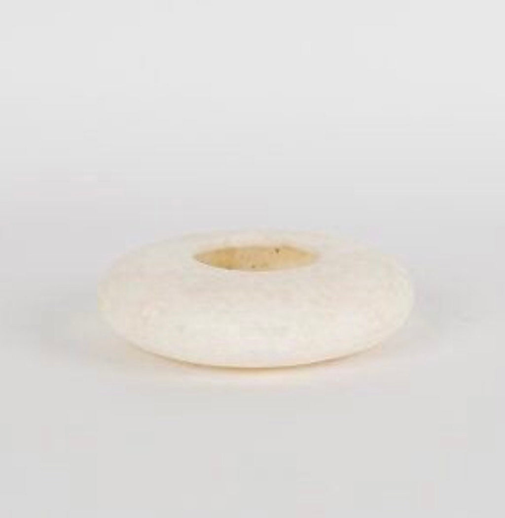 10” Egyptian White Alabaster, ALABASTER Handcrafted CANDLE HOLDER . Tea Light Candle Holder. Natural white stone. Flat White