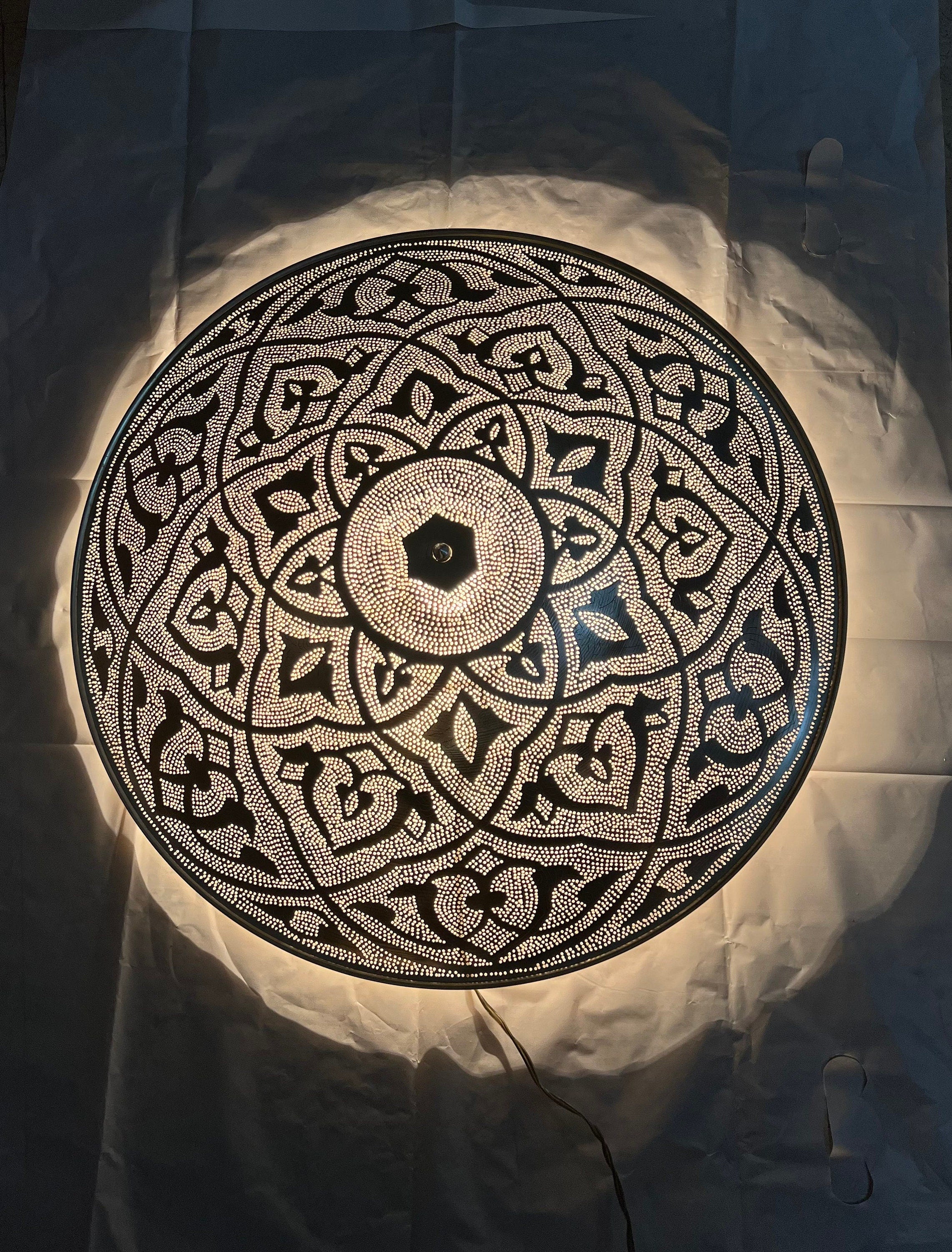 Handcrafted Moroccan Ceiling Lights, Flush Mount Gold Color Sun Rise 24” diameter