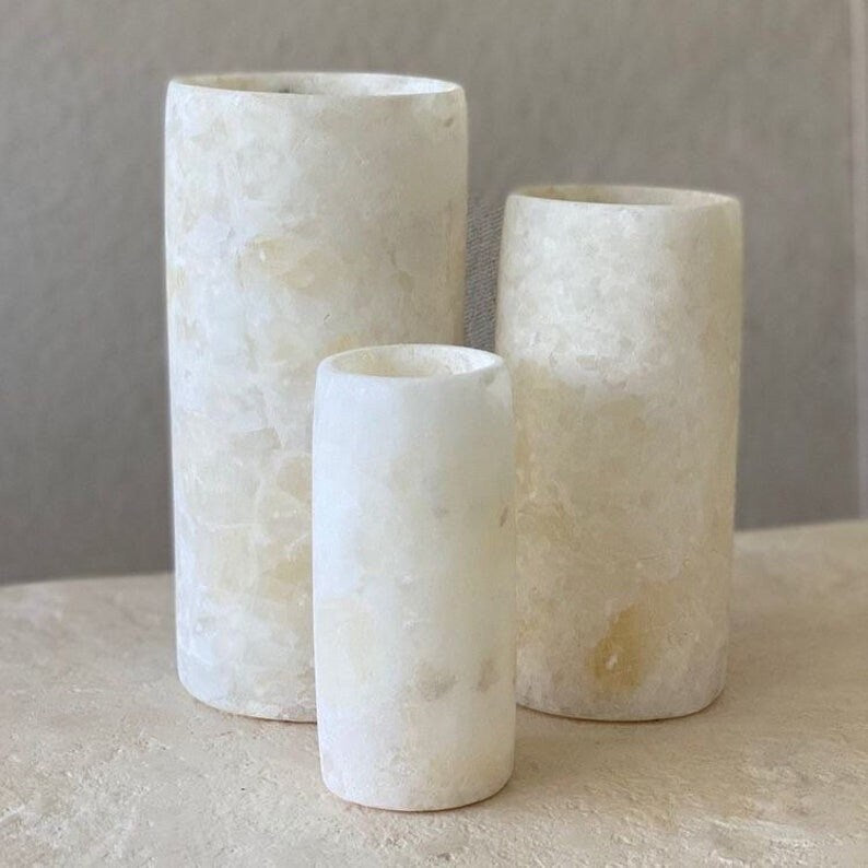 ALABASTER Handcrafted CANDLE HOLDER White Alabaster Candle Holder. Tea Light Candle Holder. Egyptian Arabic Alabaster