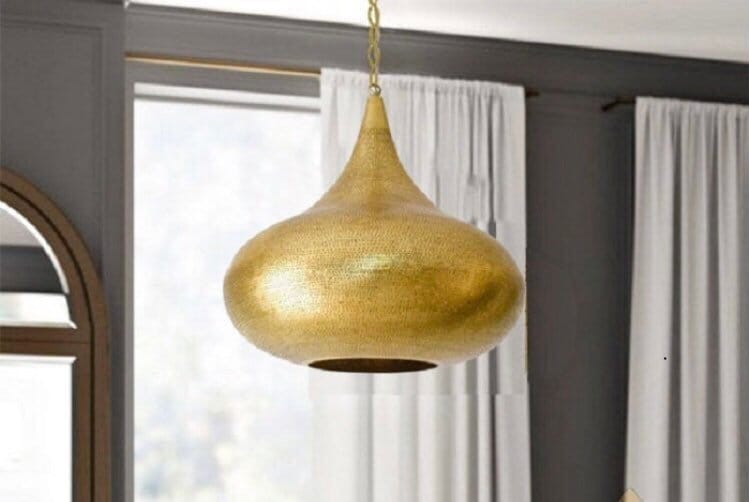Brass Pendant Lamp, Ceiling Lamp, Moroccan Ceiling Lights, boho Ceiling Lamps. Natural Gold color