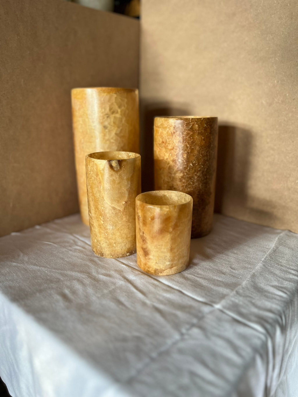 ALABASTER Handcrafted CANDLE HOLDER Brown Alabaster Candle Holder. Tea Light Candle Holder. Egyptian Arabic Alabaster
